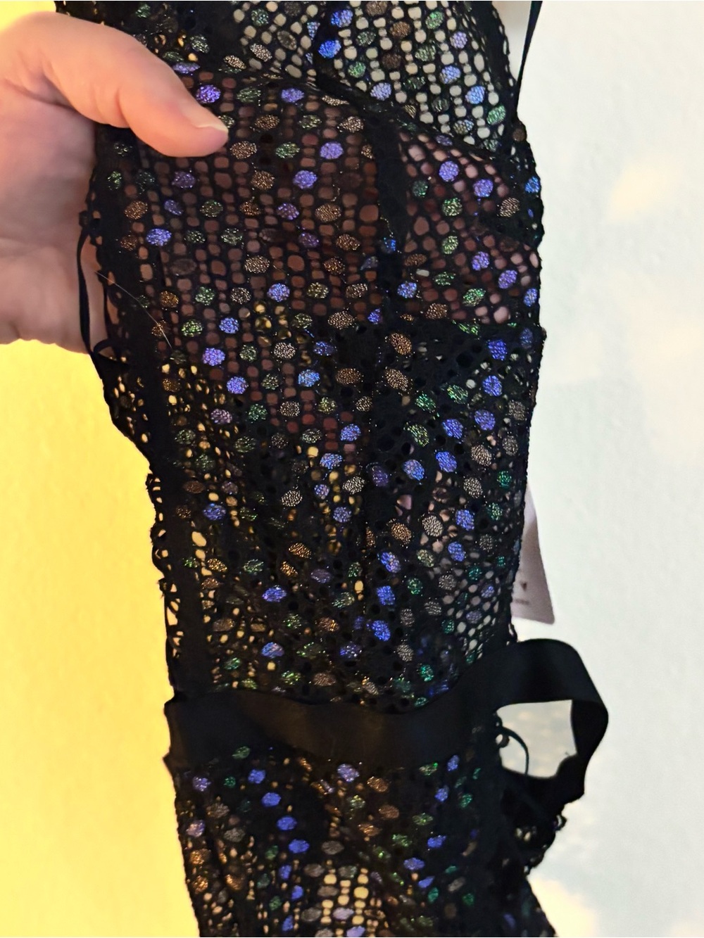 NWT Savage X Fenty Rihanna Black Metallic Lace-Up Teddy Large - Picture 8 of 12